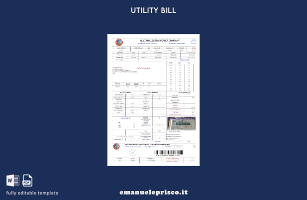 modello di bolletta dell'energia elettrica Pakistan Multan stile verificato
